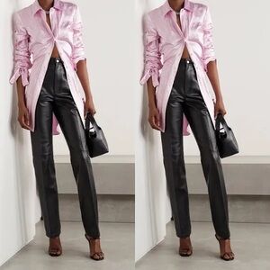Alexander Wang Pink Satin Cinched Waist Blouse